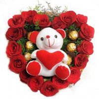 Send 18 Red Roses 5 Ferrero Rocher Teddy Heart. Send Gifts to Delhi