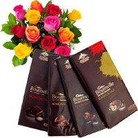 Online Delivery of 4 Cadbury Bournville Chocolates with 12 Mix Roses Bunch. Place order to send Rakhi Flowers to Delhi