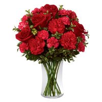 Online Red Roses Red Carnations in Vase 20 Flowers in Delhi with Rakhi