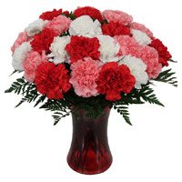 Deliver Red Pink White Carnation Vase with 24 Rakhi Flower to Delhi