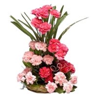 Buy Online Pink Carnation Basket of 24 Rakhi Flowers in Delhi