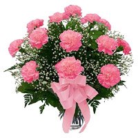 Order Rakhi and Pink Carnation in Vase with 12 Flowers to Delhi
