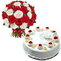 Mix Roses and Pineapple Cake to Delhi