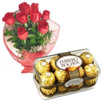 Order 12 Red Roses and 16 pieces Ferrero Rocher Gifts to Delhi Online