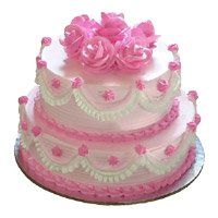 Online Rakhi Eggless Cakes Delivery of 3 Kg Two Tier Eggless Strawberry Cake to Delhi