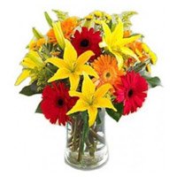 Order Lily Gerbera Bouquet in Vase 12 Flowers in Delhi on Rakhi