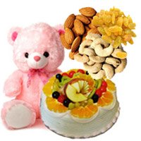12 Inch Teddy 1 Kg Eggless Fruit Cake 5 Star Bakery with 500 gm Assorted Dry Fruits