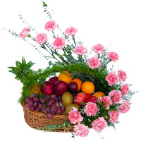 20 Pink Carnations Arrangement with 2 Kg Fresh Fruits Basket