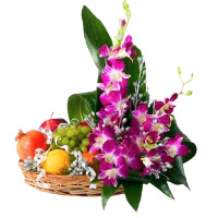 12 Orchids Arrangement with 1 Kg Fresh Fruits Basket