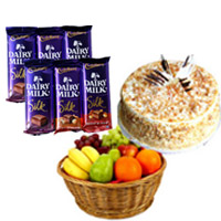 6 Dairy Milk Silk Chocolates with 500 gm Butter Scotch Cake and 1 Kg Fresh Fruits Basket