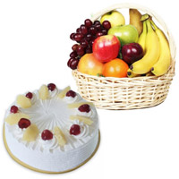 1 Kg Fresh Fruits Basket with 500 gm Pineapple Cake