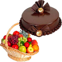 Fresh Fruits Basket with Chocolate Truffle Cake : send Karwa Chauth Gift Hampers to Delhi