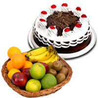 500 gm Black Forest Cake with 1 Kg Fresh Fruits Basket