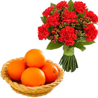 12 Red Carnations Bunch with 12 pcs Fresh Orange