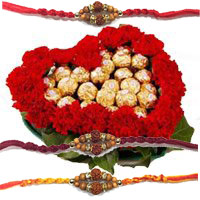 Rahki Gifts to Delhi with 24 Red Carnation 24 Ferrero Rocher Heart Arrangement