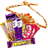 Send Twin Five Star, Dairy Milk, Munch, Kitkat Chocolates with 5 Pink Rose Flowers to Delhi