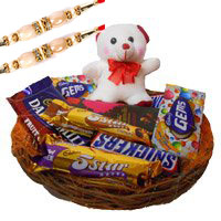 Basket of Exotic Chocolates and 6 Inch Teddy. Same Day Rakhi Gifts Delivery in Delhi