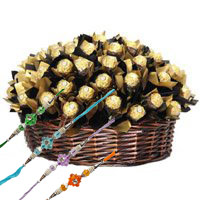 Basket of 48 Pcs Ferrero Rocher and Rakhi Gifts Delivery Delhi