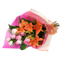 Send House Warming Flowers to Delhi : Flowers to Gurgaon : Yellow Lily and Pink Roses Bouquet