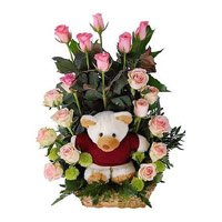 Flower Delivery in Delhi : Pink Roses with Teddy to Delhi