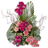 Deliver Pink Rose Carnation Basket 24 Rakhi Flowers in Delhi