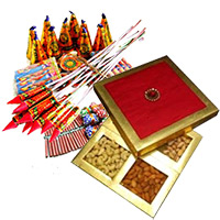 Crackers and Diwali Gifts in New Delh Send to 500gm Dry Fruits Box with Assorted Crackers worth Rs 1000.