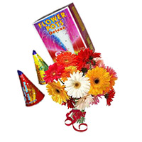12 Mix Gerbera Bunch with 2 Box Flower Pot(Anaar). Gifts in Gurgaon.