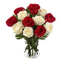 Online Flowers Delivery to Delhi : Red White Roses to Delhi