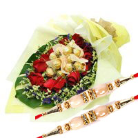 Rakhi gifts to Delhi with 12 Red Roses 10 Ferrero Rocher Bouquet in Delhi