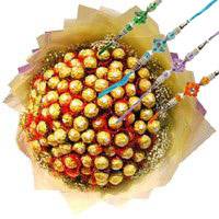 Chocolate Delivery in Delhi with Rakhi consist of 64 Pcs Ferrero Rocher Bouquet