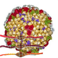 Send Rakhi Gift of 20 Red Roses and 80 Pcs Ferrero Rocher Bouquet in Delhi