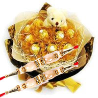 Deliver Rakhi Gifts to Delhi consist of 16 Pcs Ferrero Rocher 6 Inch Teddy Bouquet on Rakhi