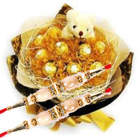 Rakhi Gifts to Delhi of 16 Pcs Ferrero Rocher 6 Inch Teddy Bouquet in Delhi