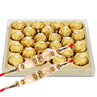 Rakhi with Ferrero Rocher Chocolates and six 6 Red Rose Bunch